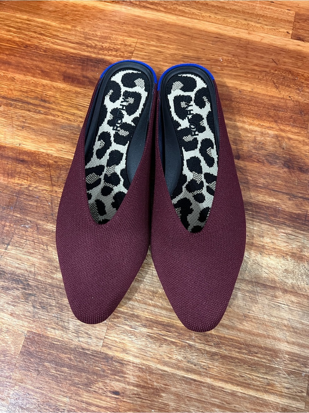 Rothy’s Burgundy Pointe Flats with Leopard Insole